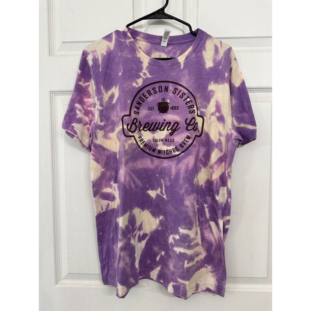 Canvas Size Large Sanderson Sisters Brewing Co Salem Mass Purple Tie Dye T-Shirt